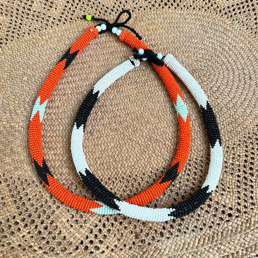 Bundle of Two Beaded Tribal Choker Necklaces